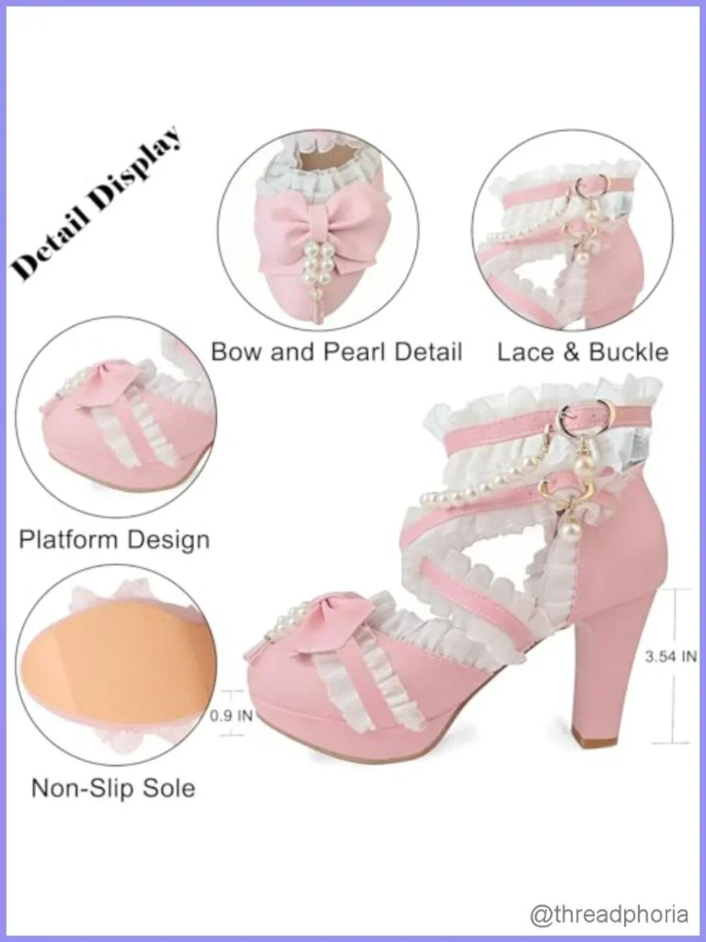 Lolita Mary Jane Platform Heels Bow Pearl Pumps Dress Shoes